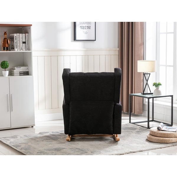 Comfortable Rocking Chair Accent Chair with Fabric Padded Seat， Living Room Square Arm Rocking Chair with Solid Wood Frame