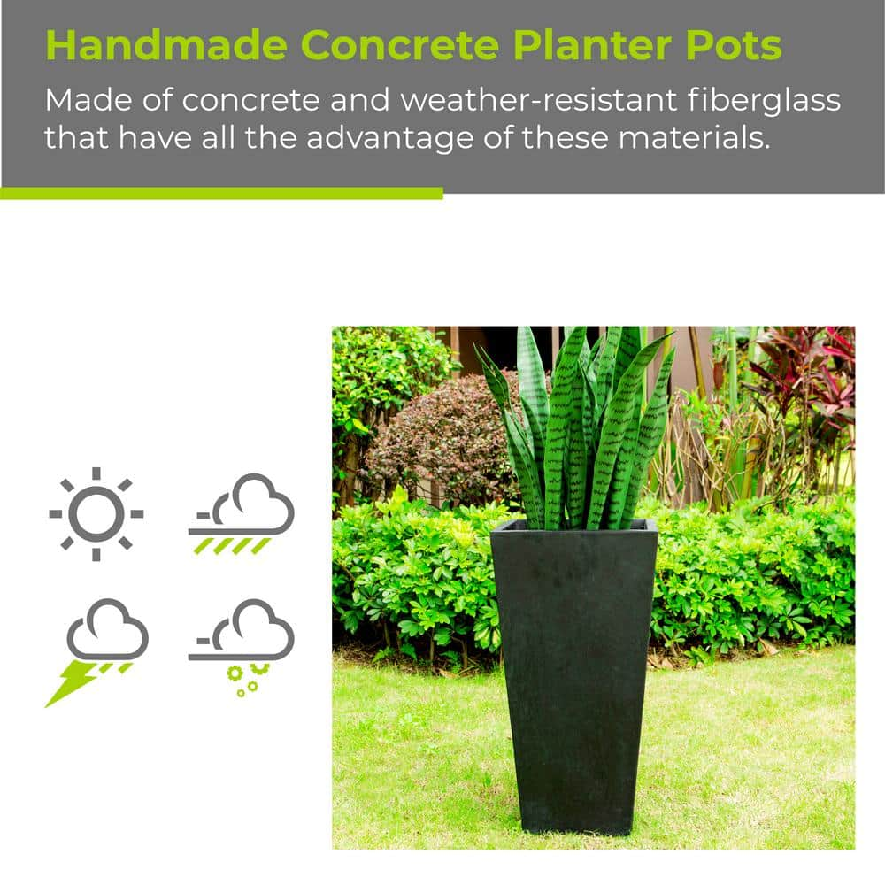 KANTE 28 in. Tall Burnished Black Lightweight Concrete Modern Tapered Tall Square Outdoor Planter RF0229A-S-70221