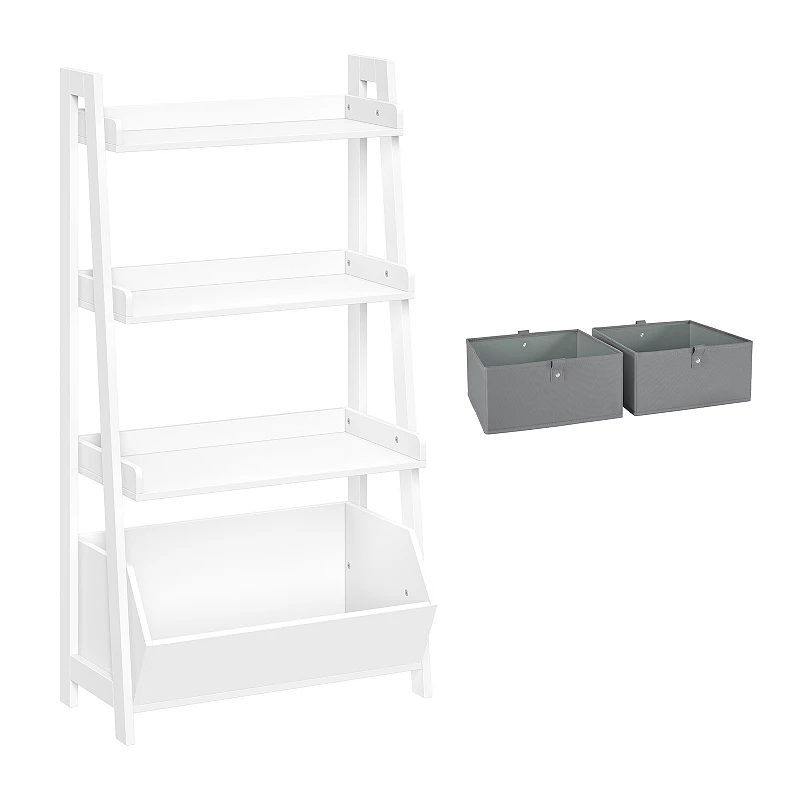 RiverRidge Home Kids 4-Tier Ladder Shelf Toy Organizer and 2 Bins