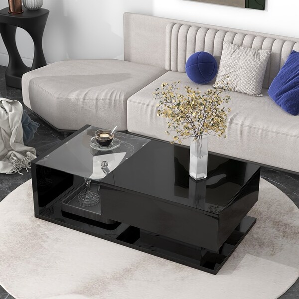 Modernist 2-Tier Coffee Table with Tempered Glass and High-Gloss UV Surface