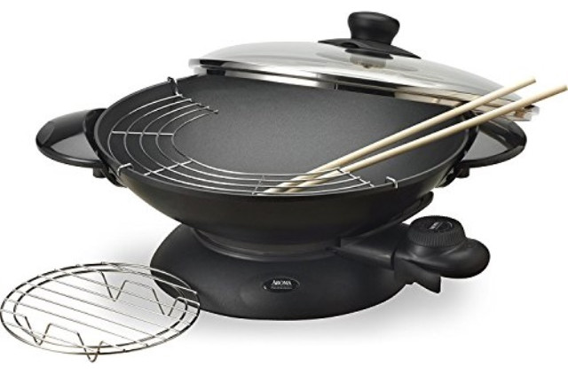 Aroma Housewares AEW 306 5 Quart Electric Wok with Tempered Glass Lid  Cast Alum   Electric Grills And Skillets   by Global Discount Store LLC  Houzz