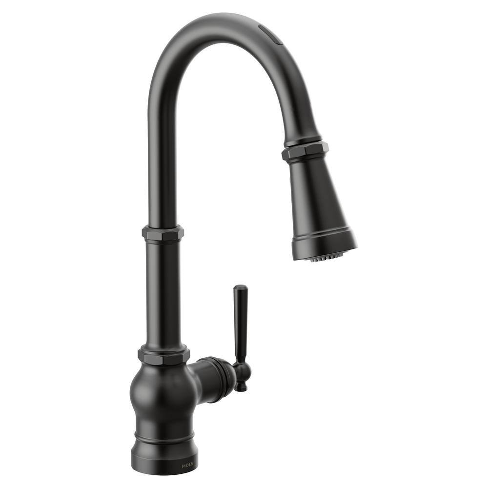 MOEN Paterson Single-Handle Smart Touchless Pull Down Sprayer Kitchen Faucet with Voice Control  Power Boost in Matte Black S72003EVBL