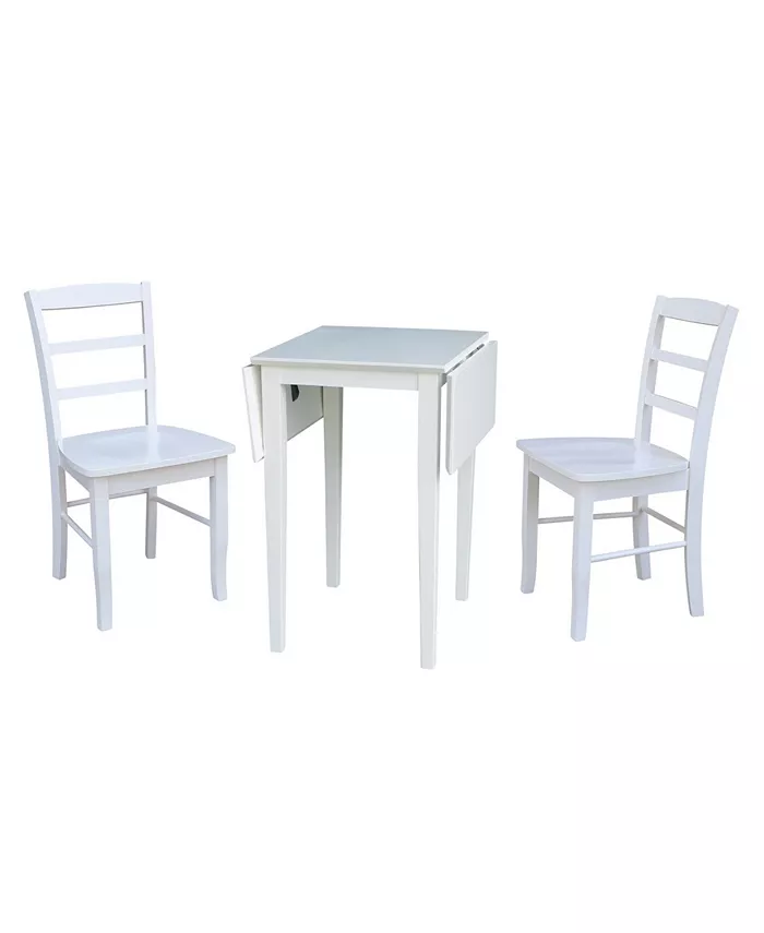 International Concepts Small Dual Drop Leaf Dining Table with 2 Madrid Ladderback Chairs 3 Piece Dining Set