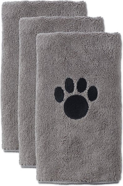 Bone Dry Small Embroidered Paw Dog and Cat Towel Set， 3 count