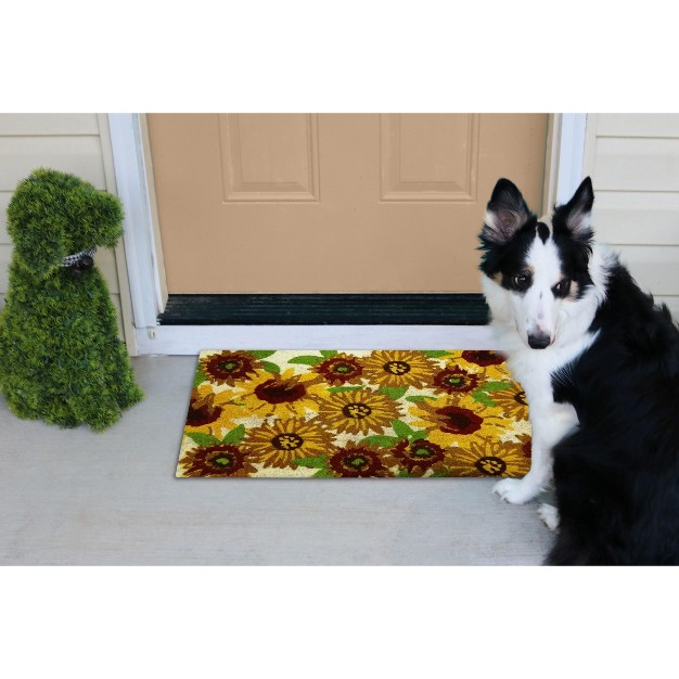 All Over Sunshine Sunflower Rectangle Indoor And Outdoor Coir Door Welcome Mat Yellow On Beige Background