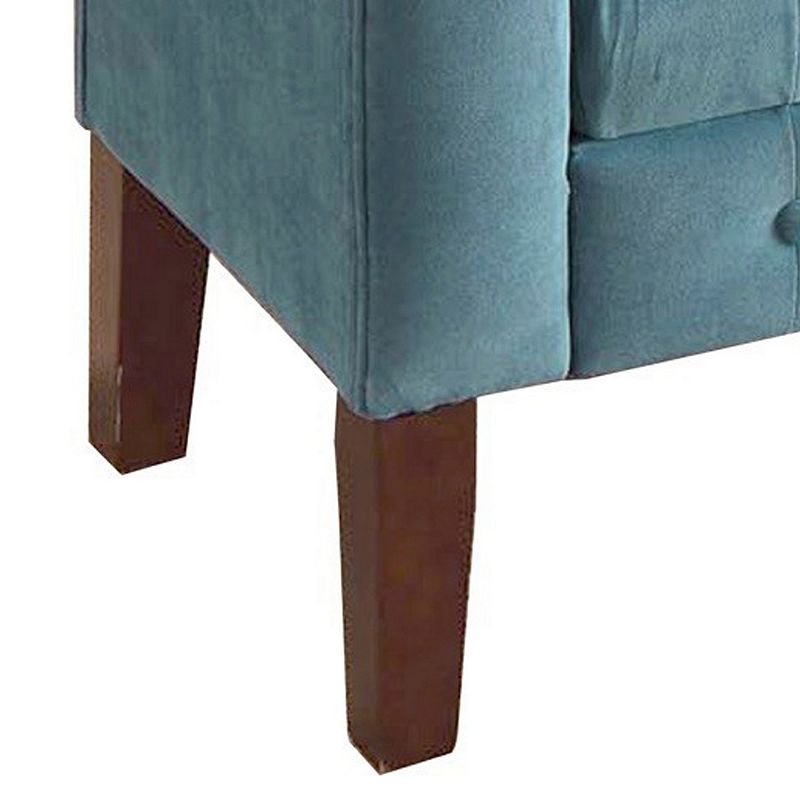 Velvet Upholstered Button Tufted Wooden Bench Settee With Hinged Storage， Teal Blue and Brown