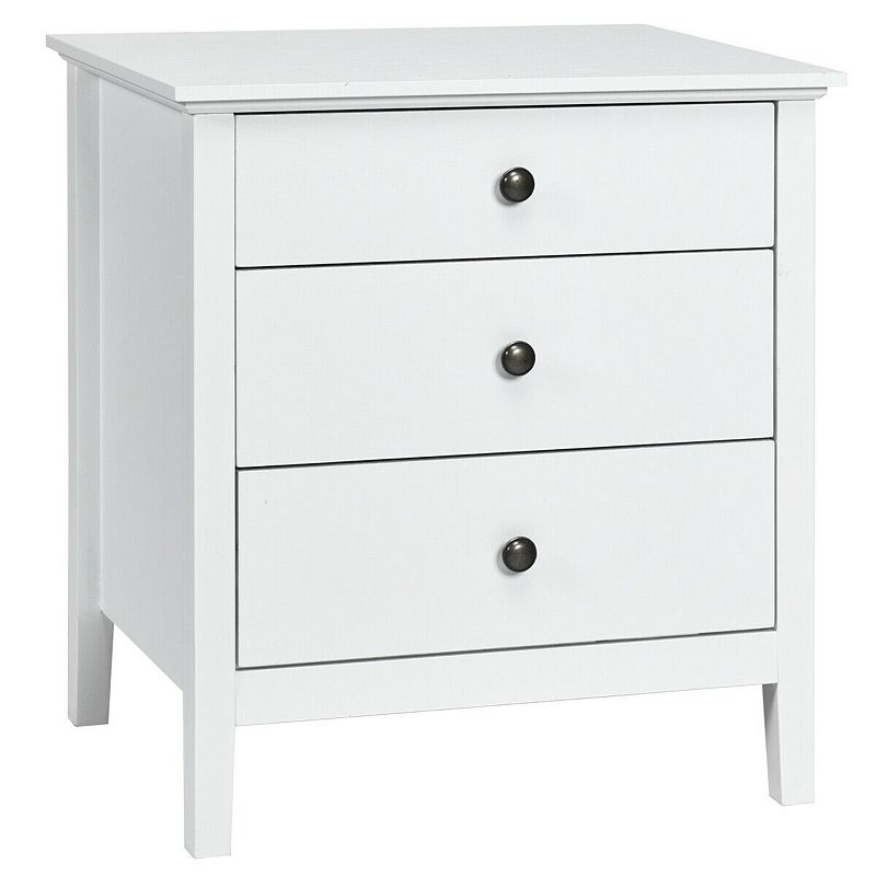 Nightstand Beside End Side Table Organizer With 3 Drawers