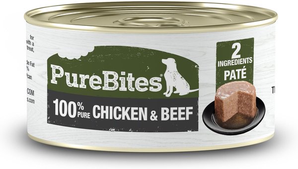 PureBites Dog Pates Chicken and Beef Food Topping， 2.5-oz can