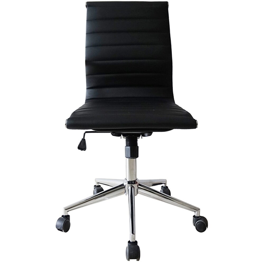 Brown Adjustable Mid Back Office Chair: Sleek Swivel  PU Leather  Armless  Ribbed