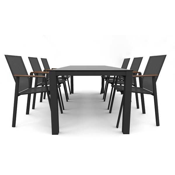 Laco Dark Grey 9Piece Aluminum Outdoor Dining Set with Sling Set in Smoke Grey