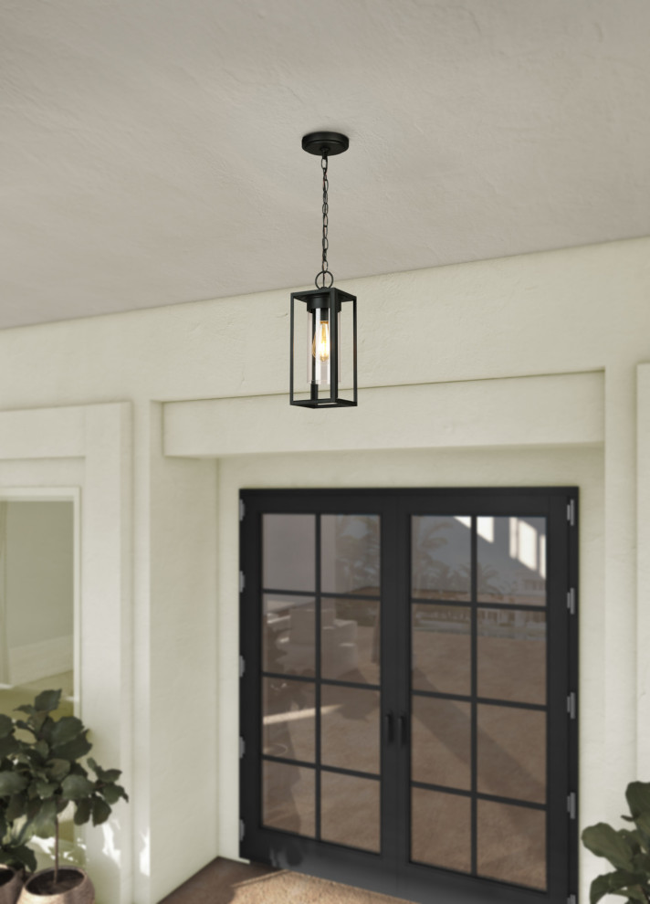 Walker Hill 1 Light Outdoor Pendant  Matte Black   Transitional   Outdoor Hanging Lights   by Buildcom  Houzz