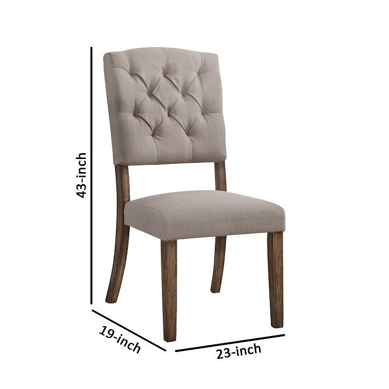 Dining Side Chair with Linen Tufted Back， Set of 2， Beige