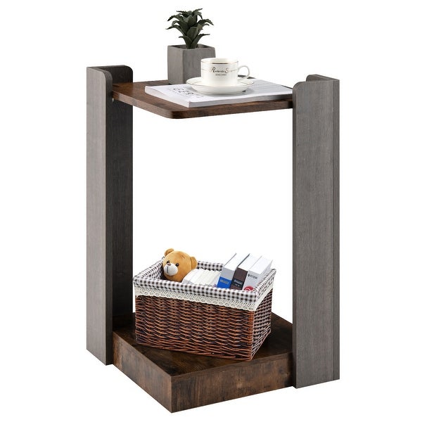 Square End Table 2 Tier Side Table with Storage Shelf for Small Space