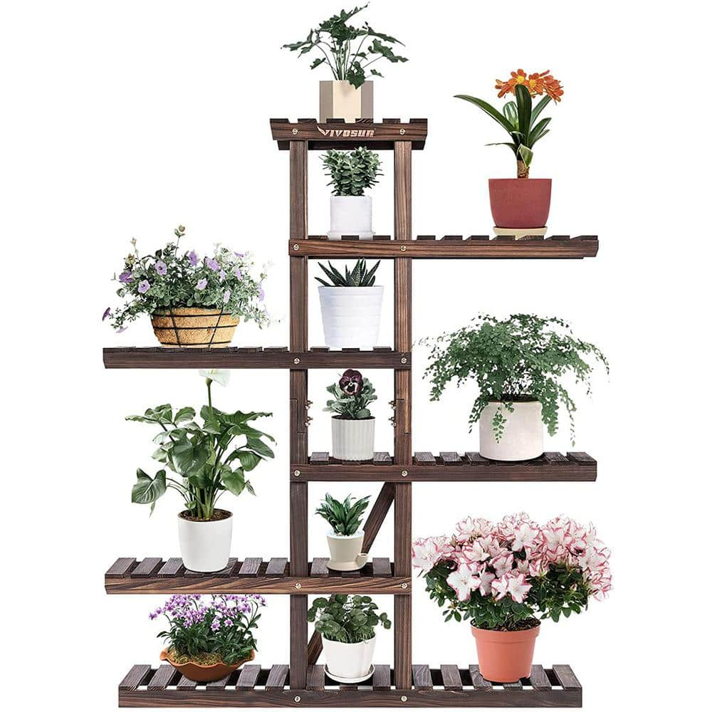 VIVOSUN Indoor/Outdoor Tiered Wooden Plant Stand (6 Tiers 12 Potted) THD-GB0008