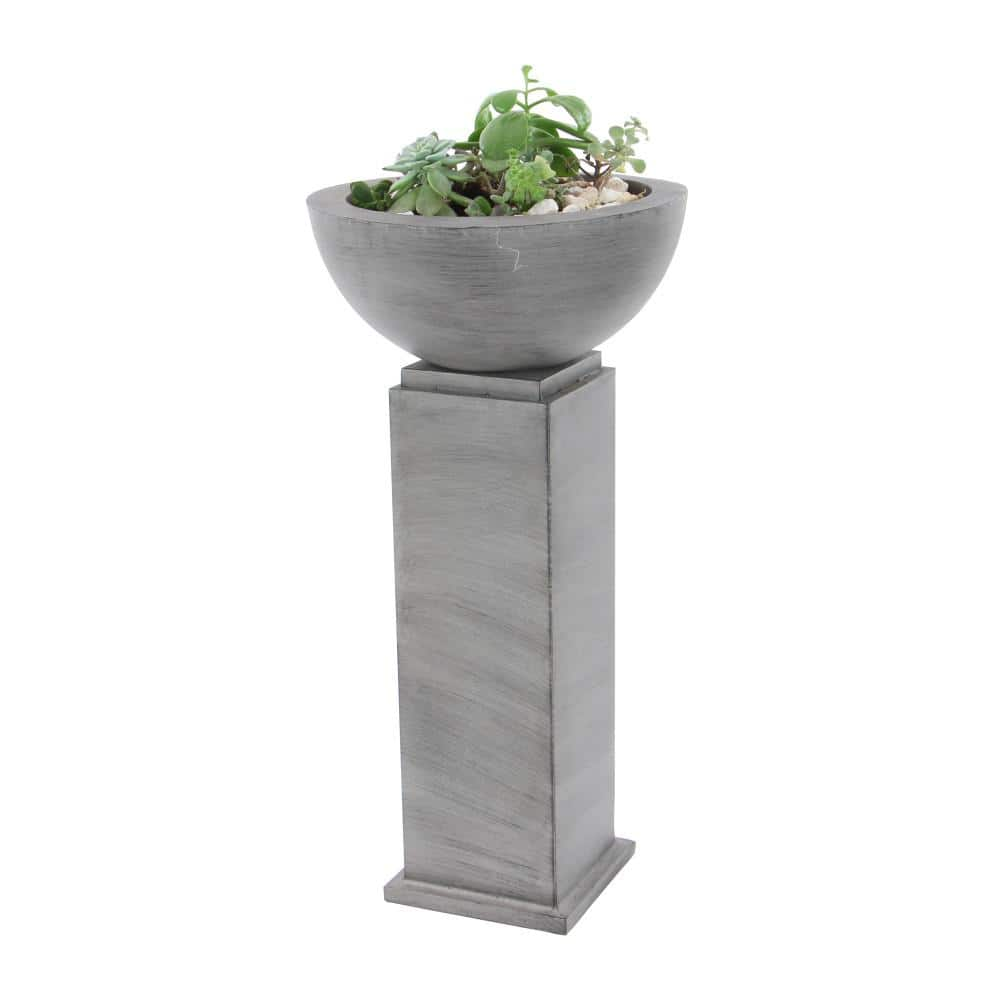 Litton Lane 38in. Extra Large Gray Metal Indoor Outdoor Planter (2- Pack) 65379