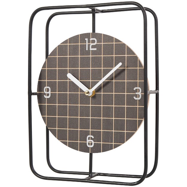 Metal Geometric Open Frame Clock With Grid Patterned Clockface Black Olivia amp May