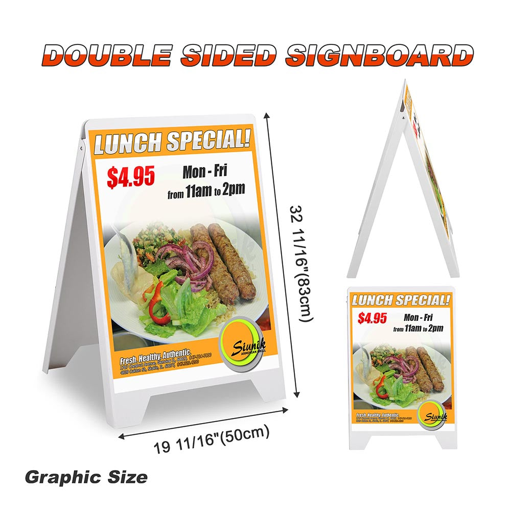 Yescom Sidewalk Pavement Double Side Sign Board Frame PVC White