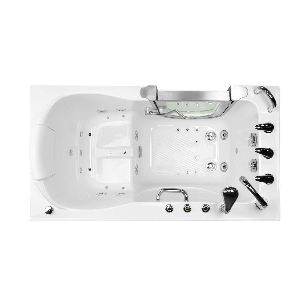 Ella Deluxe 55 in. Acrylic Walk-In Whirlpool and Air Bath Bathtub in White Fast Fill Faucet Heated Seat LHS Dual Drain H93057-HB