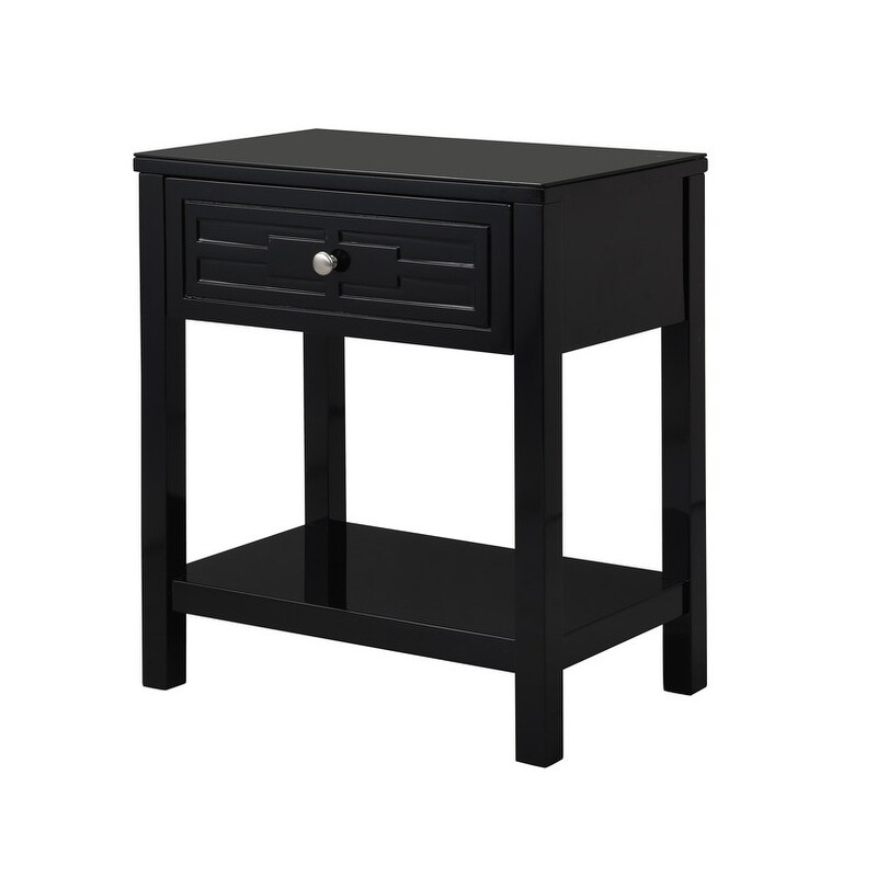 Dylan Black Wooden End Side Table Nightstand with Glass Top and Drawer