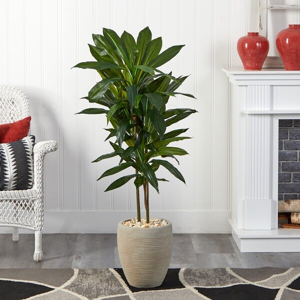 Artificial 4foot Dracaena Plant in Sand Colored Planter (Real Touch)