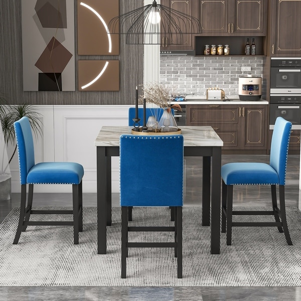 Counter Height Dining Table Set with One Faux Marble Dining Table and Four Upholstered Seat Chairs(Set of 5)