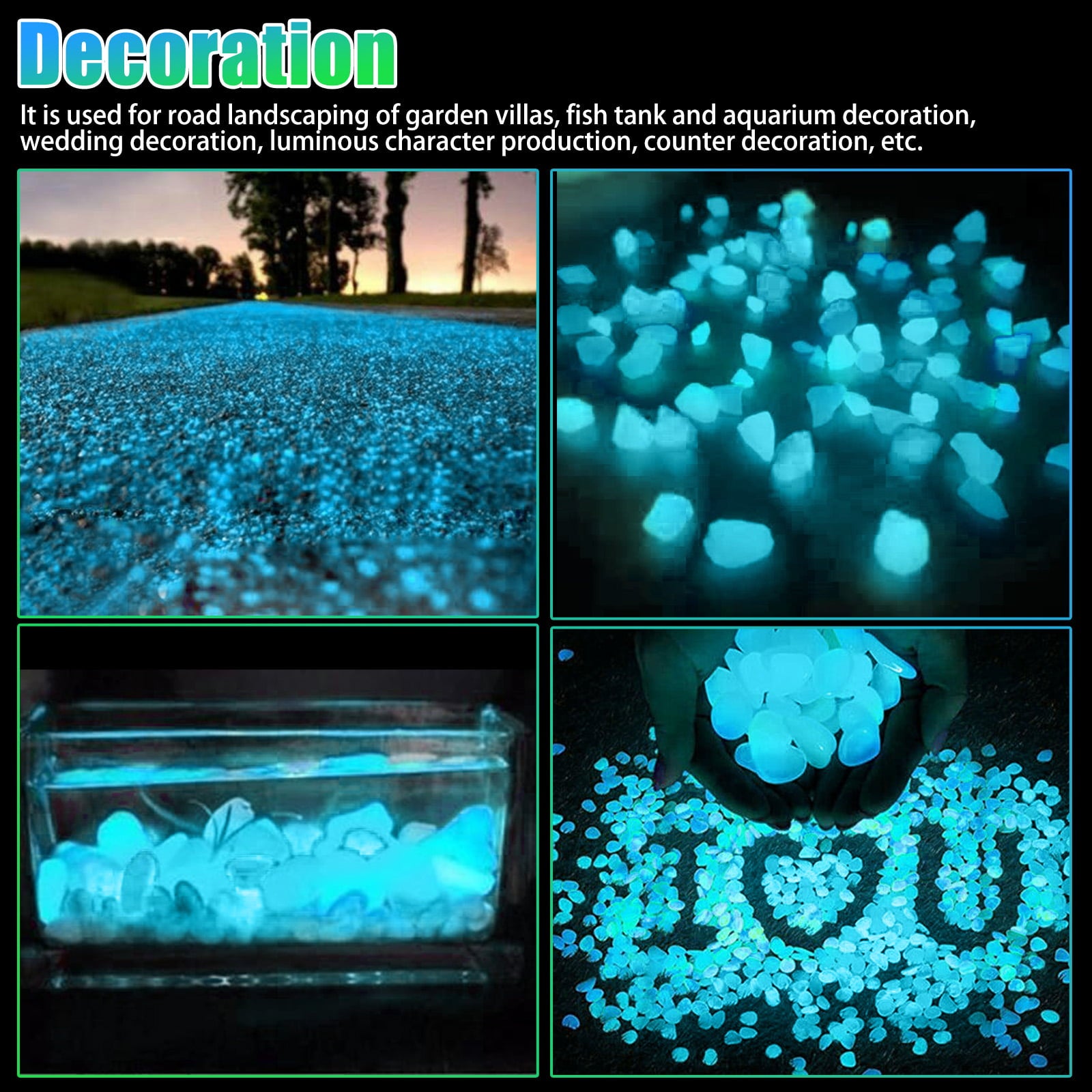 PASEO 300/600Pcs Glow in The Dark Garden Pebbles Stones, Rocks Indoor Outdoor Decor Luminous Stone for Yard Walkways Lawns Garden Fish Tank Aquarium Decorative Driveway,Blue