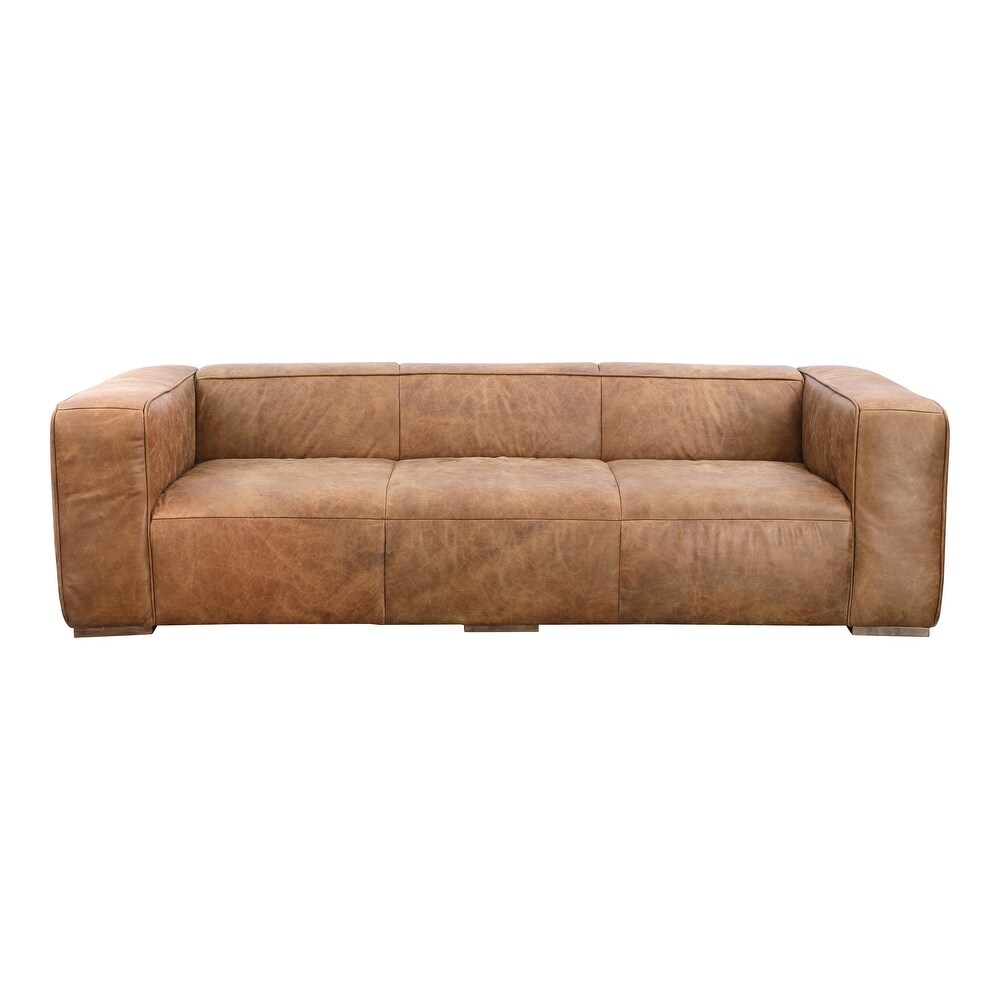 Aurelle Home Wide Rustic Top Grain Leather Sofa   27.5\