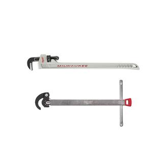 MW 10 in. Aluminum Pipe Wrench with Power Length Handle with 1.25 in. Basin Wrench (2-Piece) 48-22-7213-48-22-7001