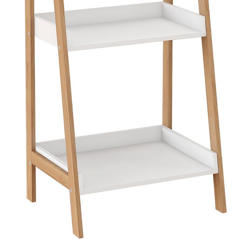 4 Tier Bookshelf with Ladder Style and Raised Edges， White and Brown