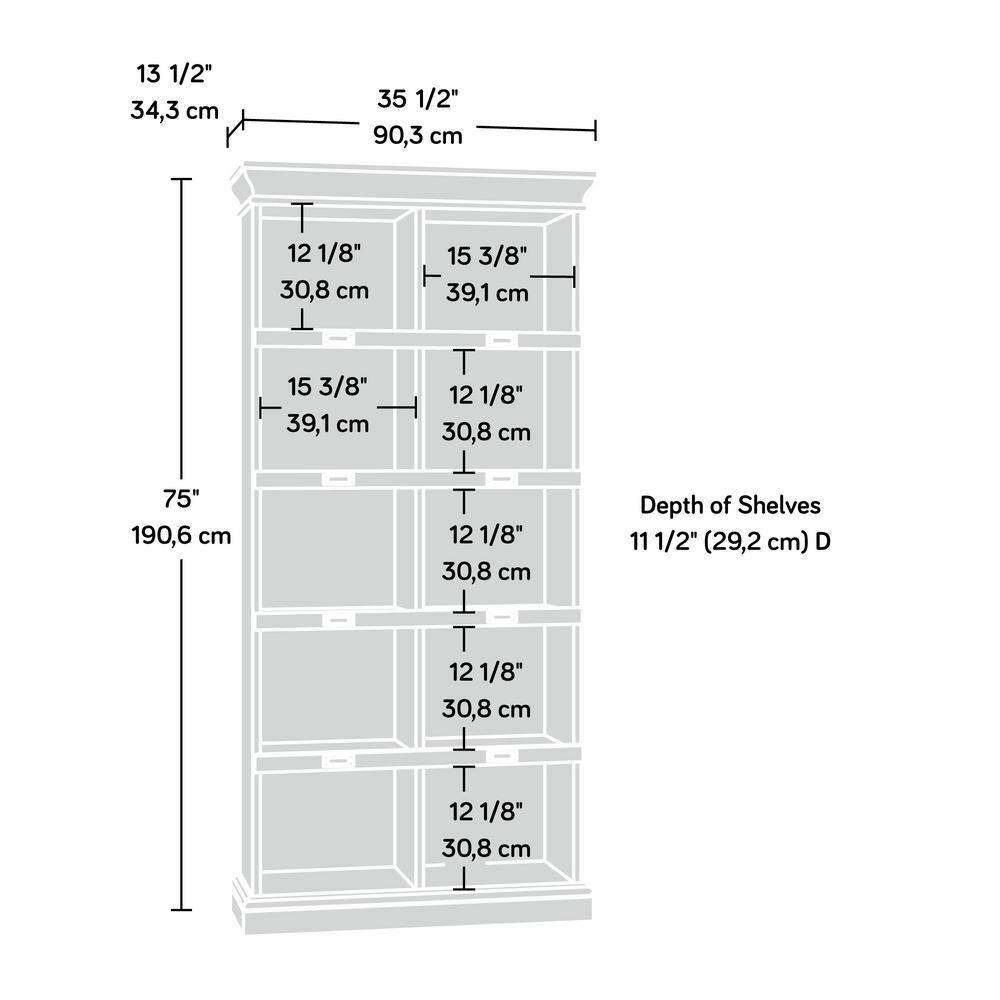 SAUDER 75 in. White Plank Faux Wood 10-shelf Standard Bookcase with Cubes 423671