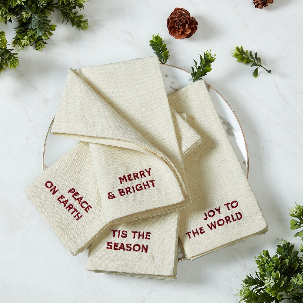 Joyful Sentiment Embroidered Napkins  Set of 4