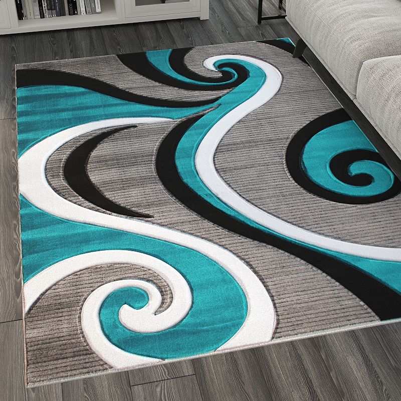 Masada Rugs Masada Rugs Sophia Collection 5'x7' Modern Contemporary Hand Sculpted Area Rug in Turquoise