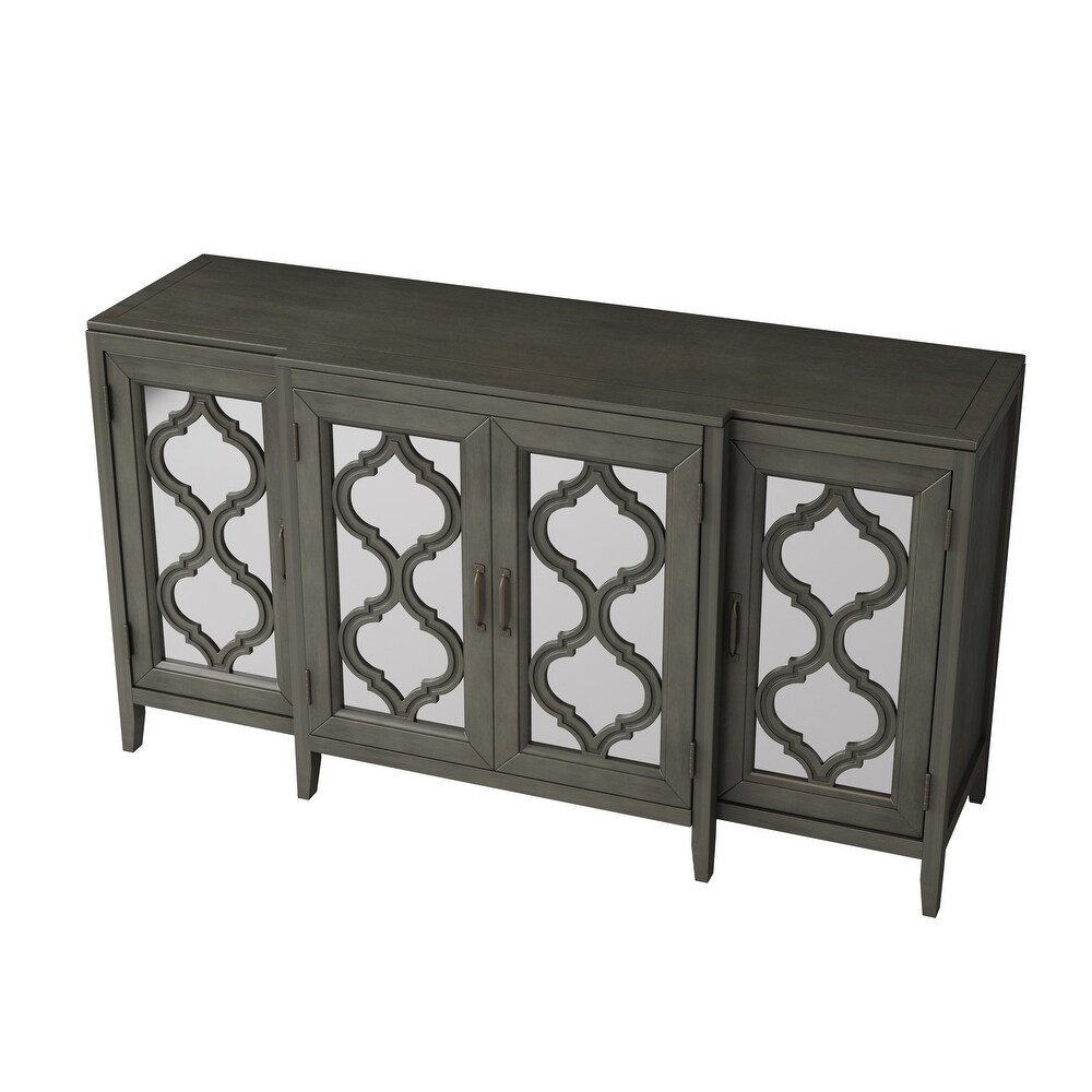 Modern Mirrored Console Table with 4 Cabinets and 3 Adjustable Shelves