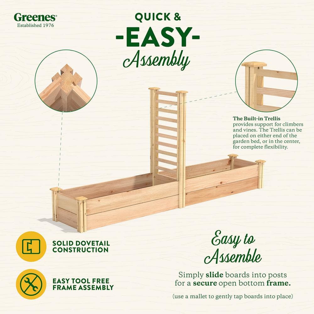 Greenes Fence 16 in. x 8 ft. X 11 in. Premium Cedar Raised Garden Bed with Trellis RC169612PTRE