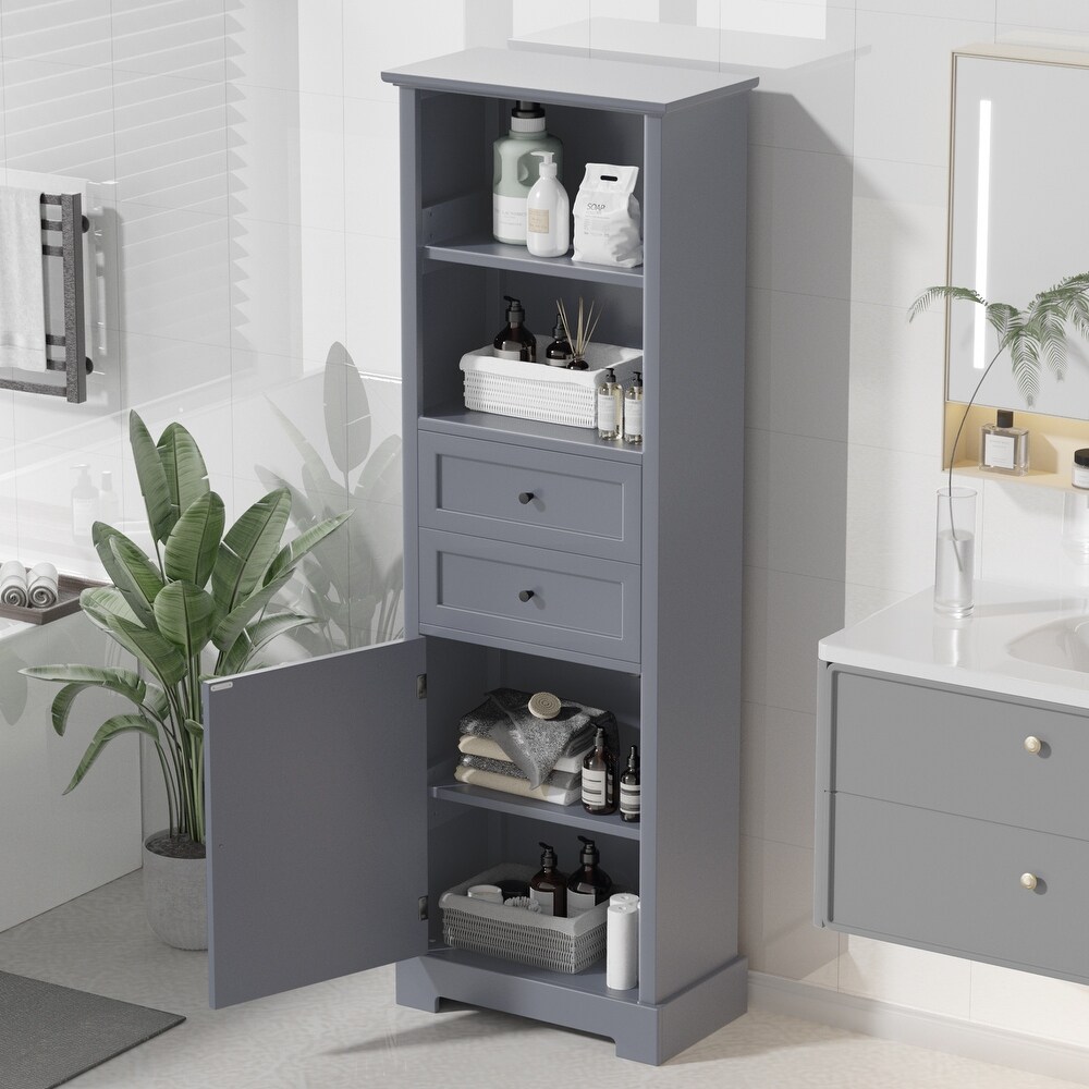 Bathroom Storage Cabinet with Adjustable Shelves  Narrow Tall Freestanding Cabinet for Living Room Bedroom