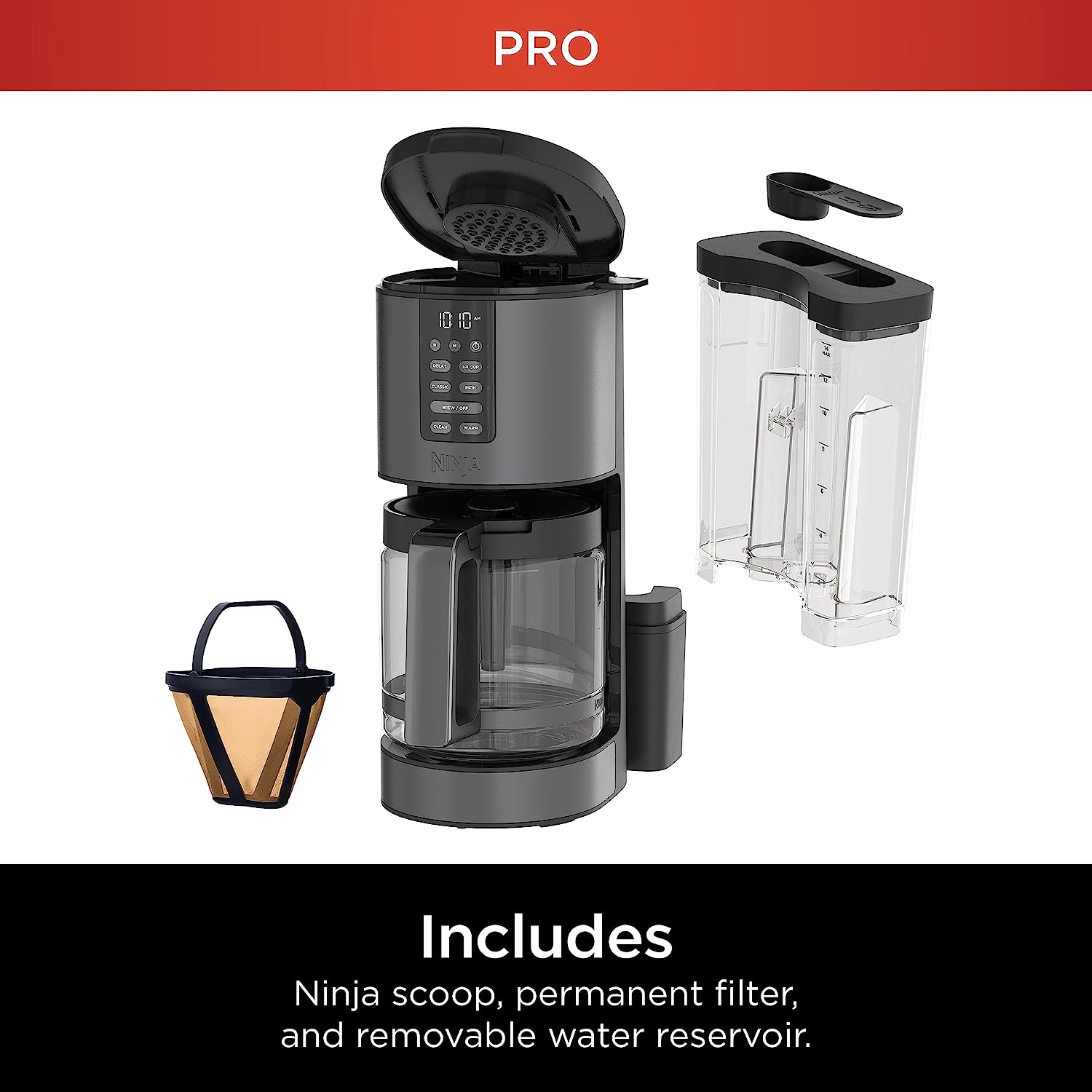 Ninja CE251 Programmable Brewer, with 12-cup Glass Carafe, Black and Stainless Steel Finish