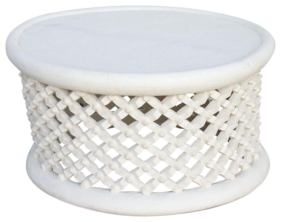 Aged White Bamileke Round Table   Farmhouse   Coffee Tables   by De cor  Houzz