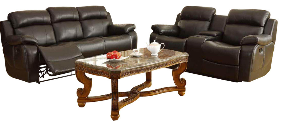 Homelegance Marille 5 Piece Reclining Living Room Set  Black Leather   Living Room Furniture Sets   by Beyond Stores  Houzz