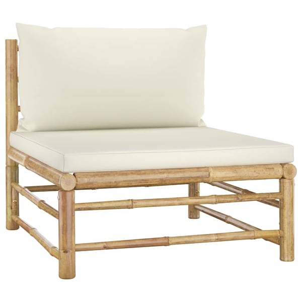 vidaXL 6 Piece Patio Lounge Set with Cream White Cushions Bamboo