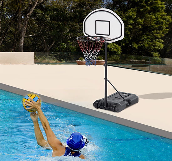 Soozier Aosom Mini Poolside Basketball Hoop System Stand Goal for Kids Youth， Portable Adjustable Height 3 Ft.-4 Ft.， 30 In. Backboard