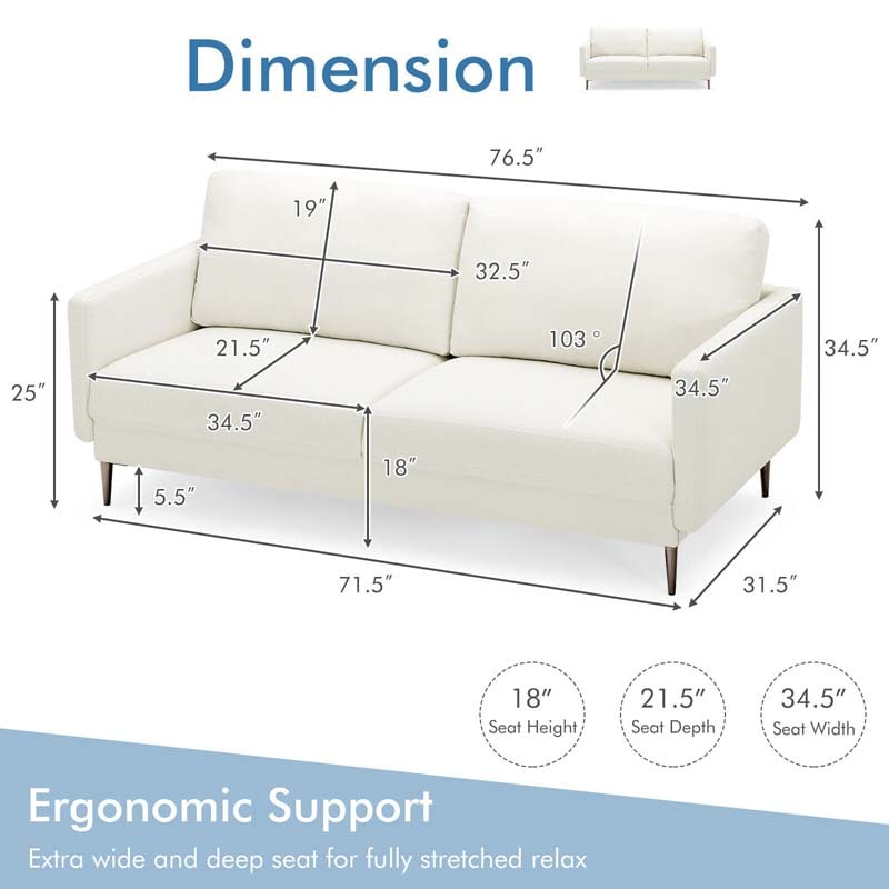 Modern Loveseat CertiPUR-US Certified 2-Seat Sofa Couch with Comfy Backrest Cushion & Solid Metal Legs