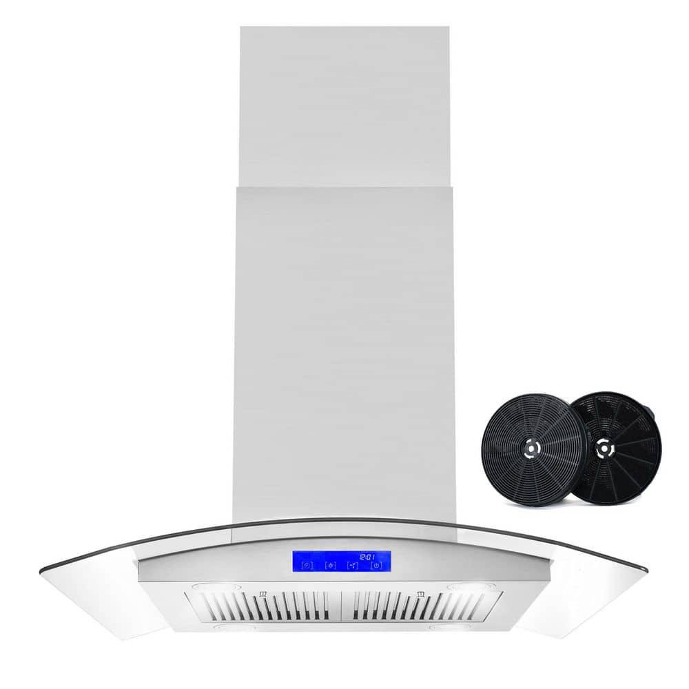 Cosmo 30 in Ductless Island Range Hood in Stainless Steel with LED Lighting and Carbon Filter Kit for Recirculating