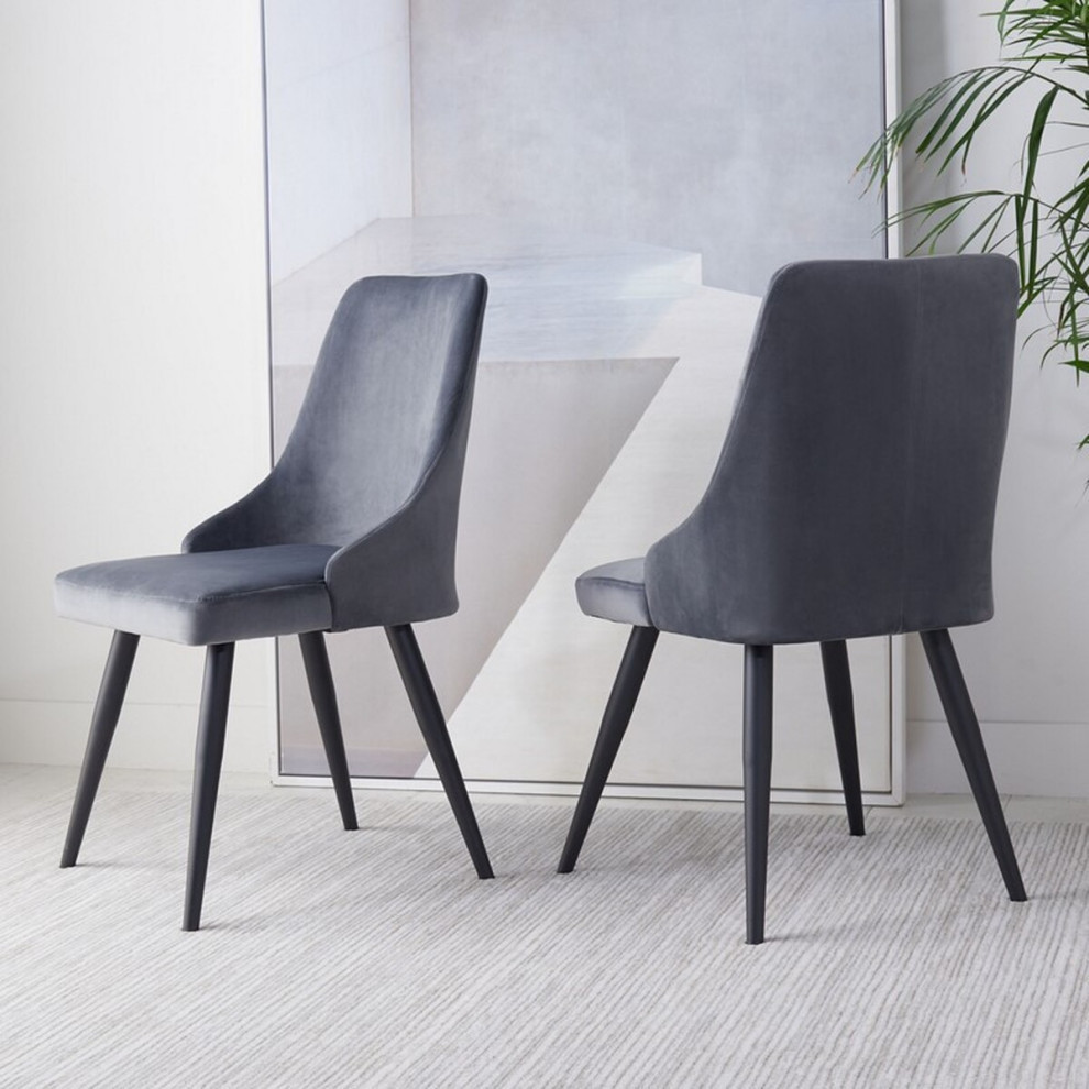 Karen Upholstered Dining Chair  Set of 2  Slate Gray/Black   Midcentury   Dining Chairs   by Rustic Home Furniture Deco  Houzz