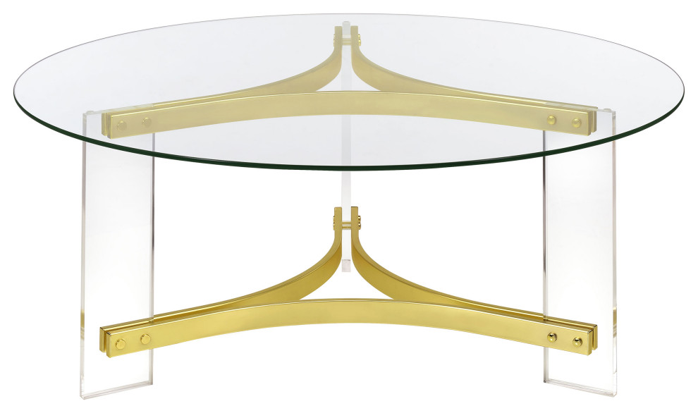 Janessa Round Glass Top Coffee Table With Acrylic Legs Clear and Matte Brass   Modern   Coffee Tables   by Modon  Houzz