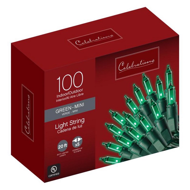 Celebrations Incandescent Mini Green 100 Ct String Christmas Lights 20 Ft