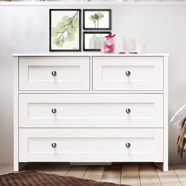 4 Drawer Dresser， White Dresser for Bedroom， Wide Nursery Dresser Storage Organizer Cabinet， Chest of Drawers - as picture - - 37668436