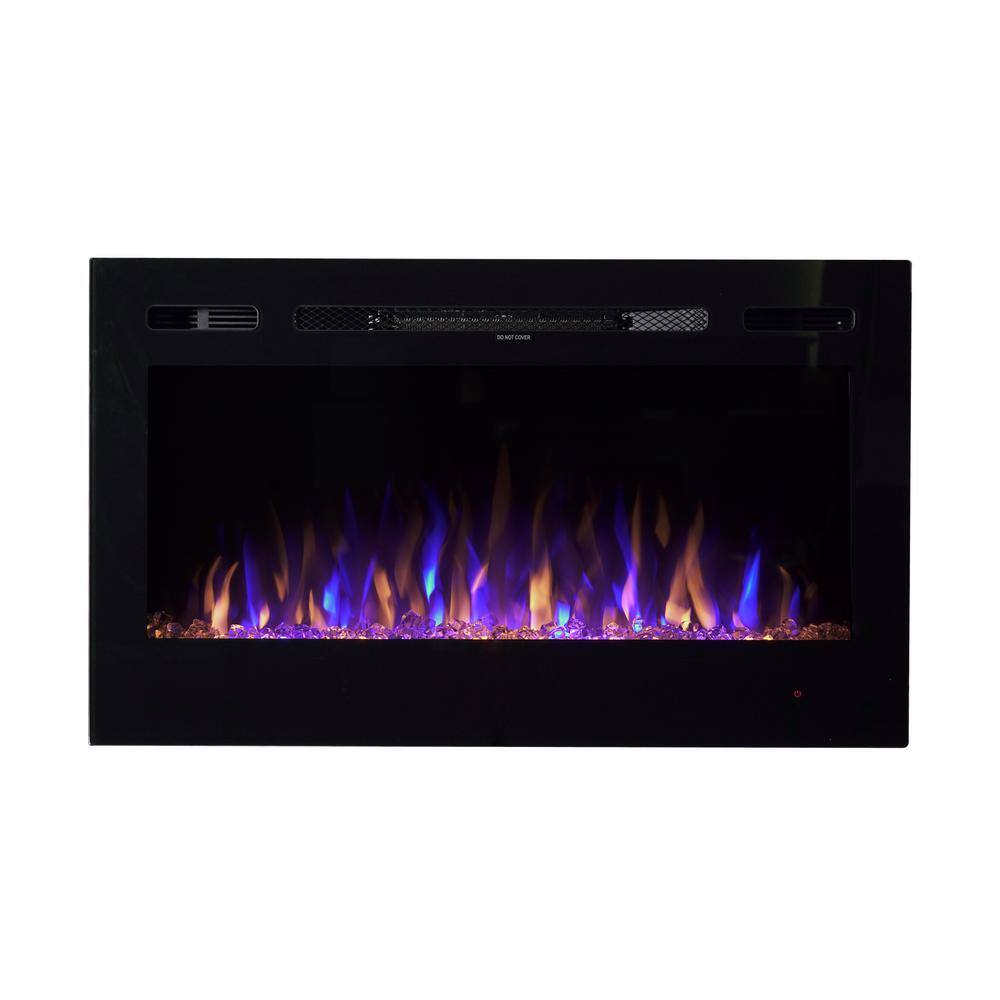 EdenBranch 36 in. LED Wall-Mounted or Recessed Electric Fireplace with Crystal Flame Effect in Black 141005