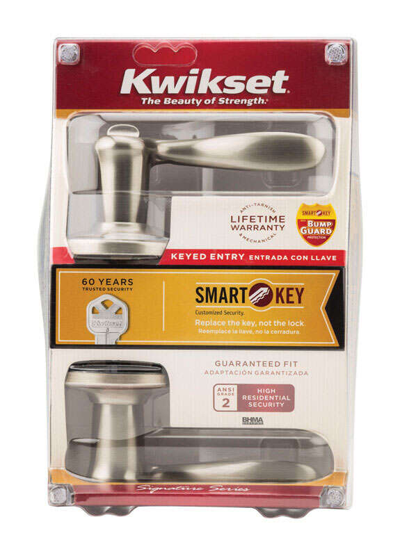 Kwikset SmartKey Tustin Satin Nickel Entry Lockset KW1 1-3/4 in.