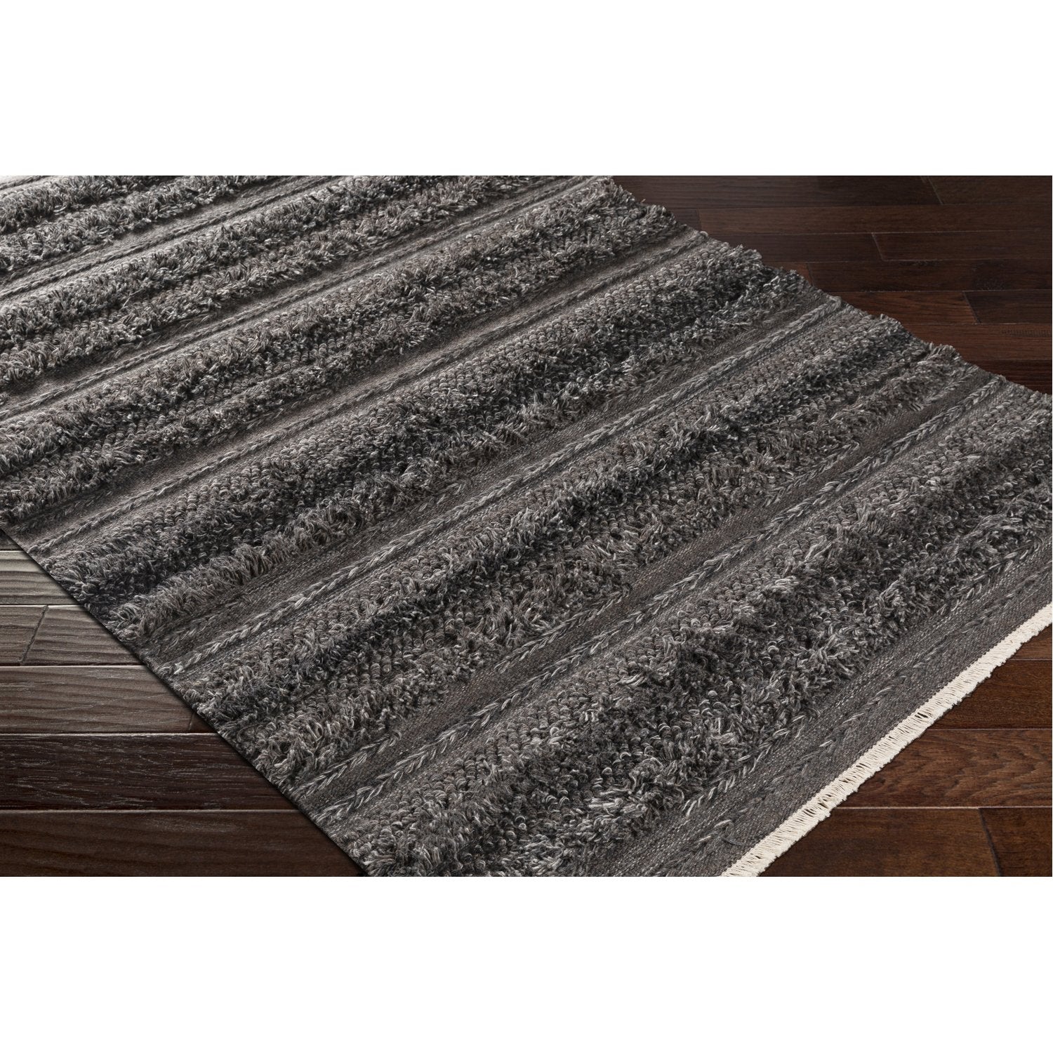 Lugano Hand Woven Rug in Charcoal, Black, Cream