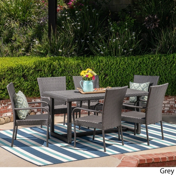 Melville Outdoor 7 Piece Wicker Dining Set by Christopher Knight Home